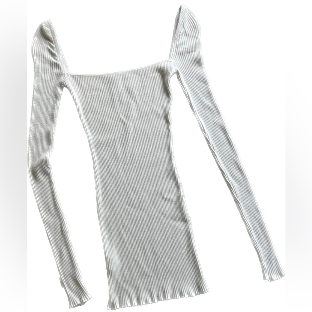 Are You Am I White Ribbed Knit Long Sleeve Dress
